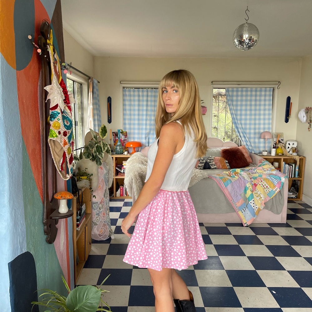 Vintage Pink Polka Dot Mini Skirt - Picture 8 of 10